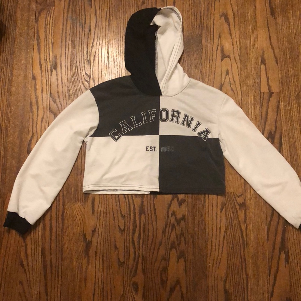 Black and White California Cropped Hoodie Vintage